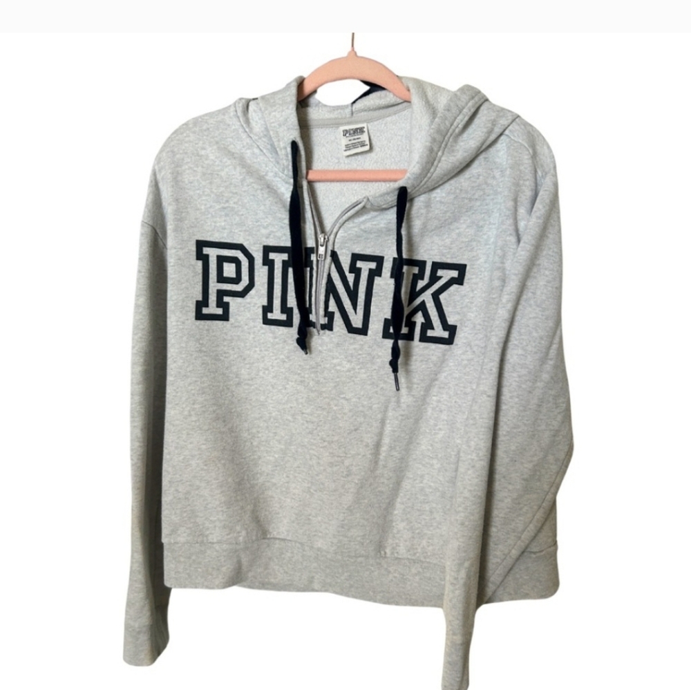 PINK 1/4 Zip Pullover, Light Gray, Medium